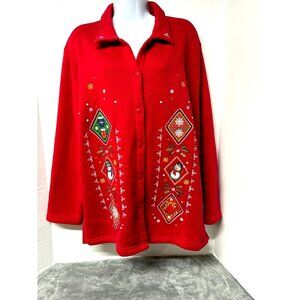 Christmas Cardigan Designer Studio Joy Embroidery Button up Ugly Sweater Retro